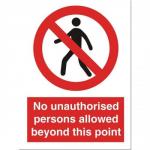 Stewart Superior NS021 Self-Adhesive Vinyl Sign (150x200mm) - No Unauthorised Persons Allowed Beyond This Point NS021