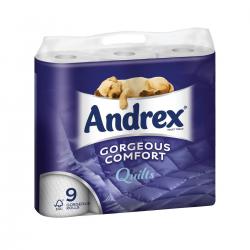 Cheap Stationery Supply of Andrex Toilet Rolls Supreme Quilts 4-Ply 124x103mm 160 sheets White 1102159 Pack of 9 112926 Office Statationery