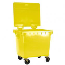 Cheap Stationery Supply of Four Wheeled Bin UV Stabilised Polyethylene 770 Litres 55kg 1350x770x1360mm Yellow 124571 Office Statationery