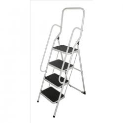 Cheap Stationery Supply of Metal Step Stool with Handrail 4 Step Folding Capacity 150kg White 124680 Office Statationery