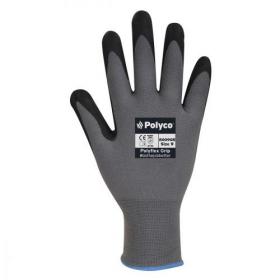 Polyco Polyflex Grip 8009GR (Size 9) Seamless Nylon Gloves Nitrile Dot Palm (Grey) 8009GR