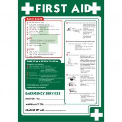 Cheap Stationery Supply of First Aid Sign A2 x 0.44mm Polypropylene Poster First Aid (Basic Rules) HS014 *Up to 10 Day Leadtime* 135916 Office Statationery