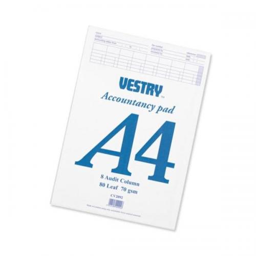 Vestry Accountants Pad 8 Audit Column 80 Leaf A4 CV2092 CV2092