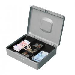 Cheap Stationery Supply of 5 Star Facilities Premium Cash Box with Coin Tray Metal Combination Lock W300xD240xH90mm Grey 522864 Office Statationery
