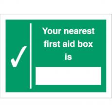 Stewart Superior Your Nearest First Aid Box Is Sign W200xH150mm Self Adhesive Vinyl Ref SP075SAV 686427