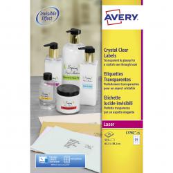 Cheap Stationery Supply of Avery Crystal Clear Labels Laser Durable 21 per Sheet 63.5x38.1mm Transparent L7782-25 525 Labels 803303 Office Statationery