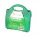 The photo features a premium first aid kit, with the words 5 Star First Aid 5 Star Facilities prominently displayed. The kit, designed for use by a group of 1-10 people, contains a variety of medical supplies and equipment. The packaging is clean and professional, with a sleek design and high-quality materials. The kit appears well-organized and easy to access, making it an ideal choice for any workplace or public space.