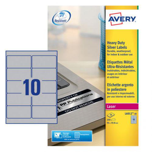 Avery Laser Label Heavy Duty Silver 10x20 Sheets L601220 AV13612