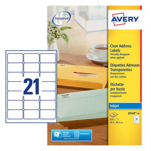 Avery Inkjet Address Labels 21 Per Sheet Clear (Pack of AV17845
