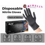 Bold Finger-Textured Black Powder Free MEDIUM Nitrile Gloves 100s NWT2229-M