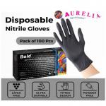 Bold Finger-Textured Black Powder Free SMALL Nitrile Gloves 100s NWT2229-S