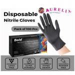 Bold Finger-Textured Black Powder Free SMALL Nitrile Gloves 100s NWT2229-S