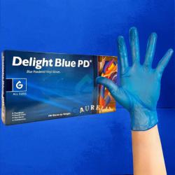 Cheap Stationery Supply of Delight Blue Lightly Powdered LARGE Vinyl Gloves 100s NWT2233-L Office Statationery