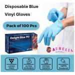 Delight Blue Lightly Powdered LARGE Vinyl Gloves 100s NWT2233-L