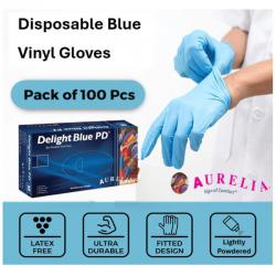 Cheap Stationery Supply of Delight Blue Lightly Powdered MEDIUM Vinyl Gloves 100s NWT2233-M Office Statationery