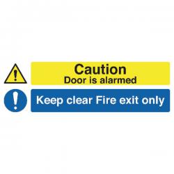 Cheap Stationery Supply of Safety Sign 150x450mm Caution Door is Alarmed Keep Clear Fire Exit Only Self-Adhesive SR72031 SR72031 Office Statationery